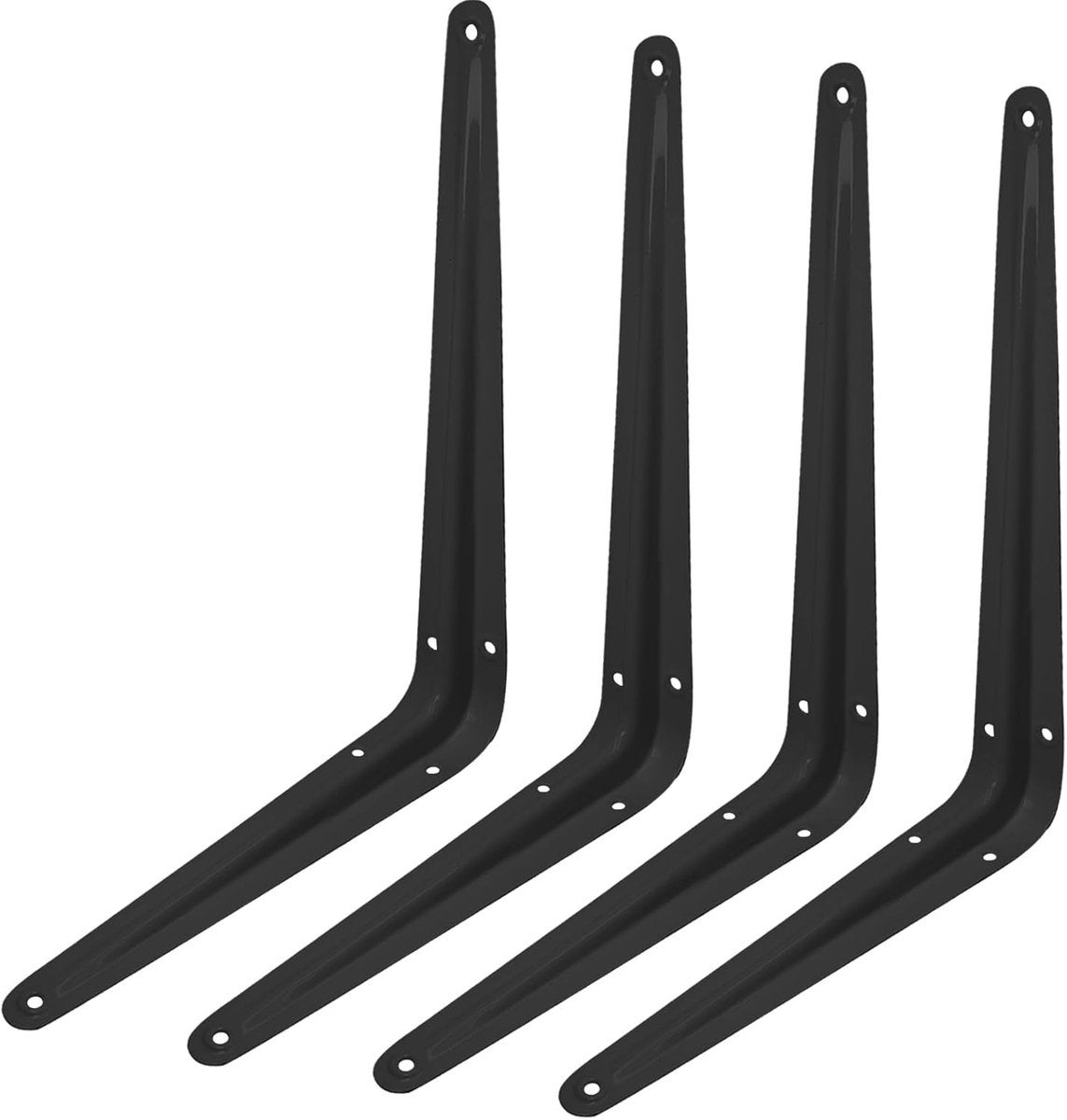 Set de 4 suporturi de colț robuste din metal negru, cu dimensiunile de 30*25 cm, cu șuruburi, potrivite pentru montare și susținere pe perete. 4buc