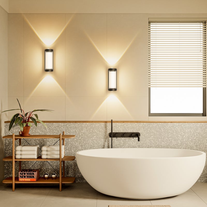 LOVHAUS Zestaw 2 Kinkietów LED Okrągłych zewnętrznych, 7W Kinkiet do Łazienki IP65 do Wnętrz i na Zewnątrz, Ciepłe Światło