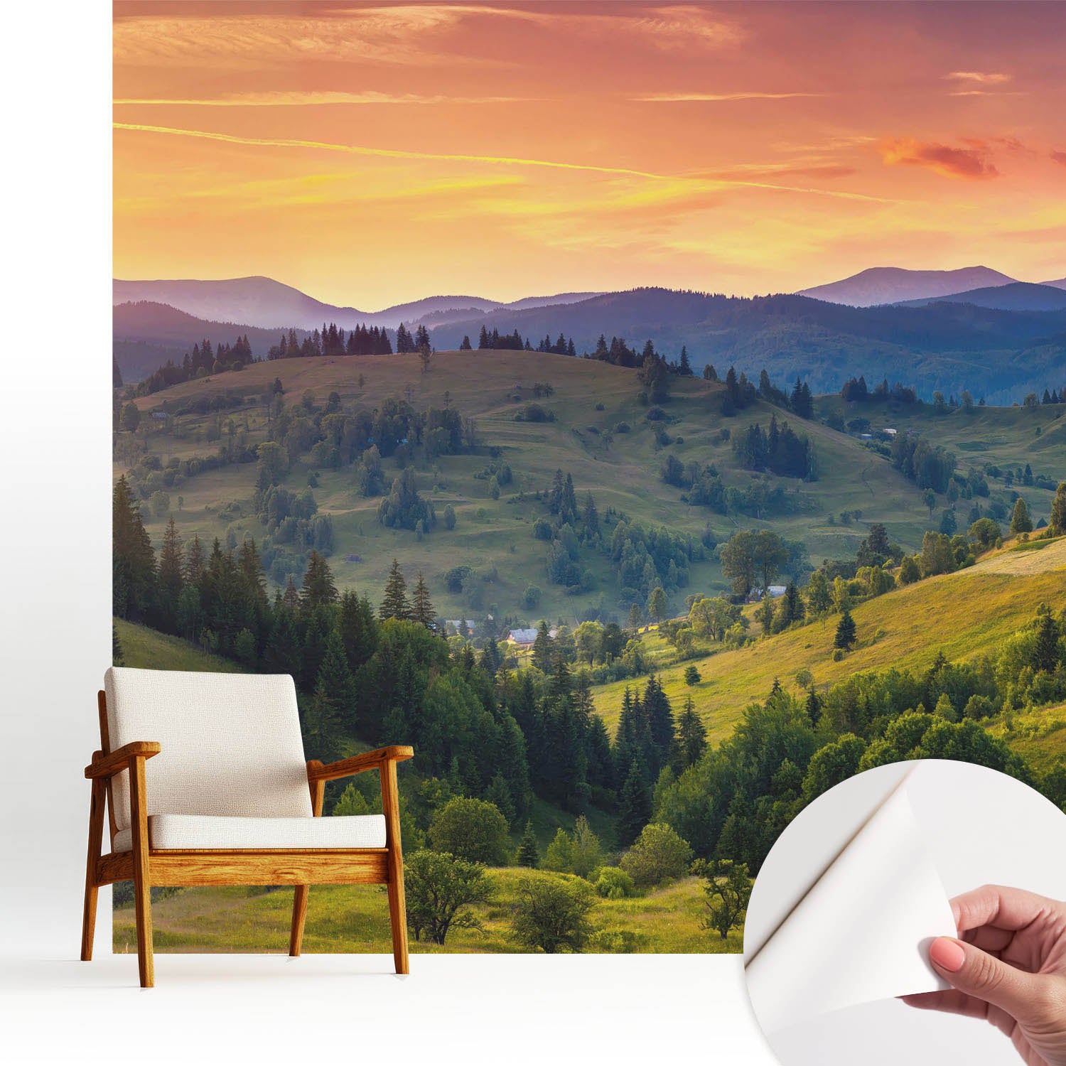 Elegancka tapeta dekoracyjna stylowa nowoczesny motyw łatwy montaż - materiał samoprzylepny 250x250 cm - Malownicze wzgórza górskiego pejzażu TULUP