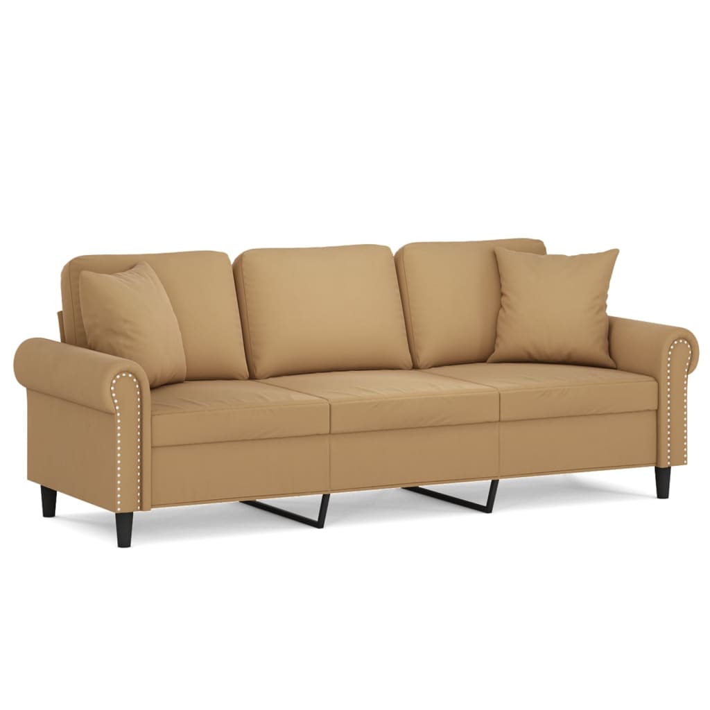 Sofá de 3 plazas | sofá de salón | sofá de descanso con cojines terciopelo marrón 180 cm cfw757550