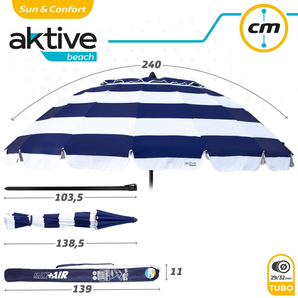 Guarda-sol à prova de vento Ø240 cm com vara basculante e proteção UV50 Aktive - 8