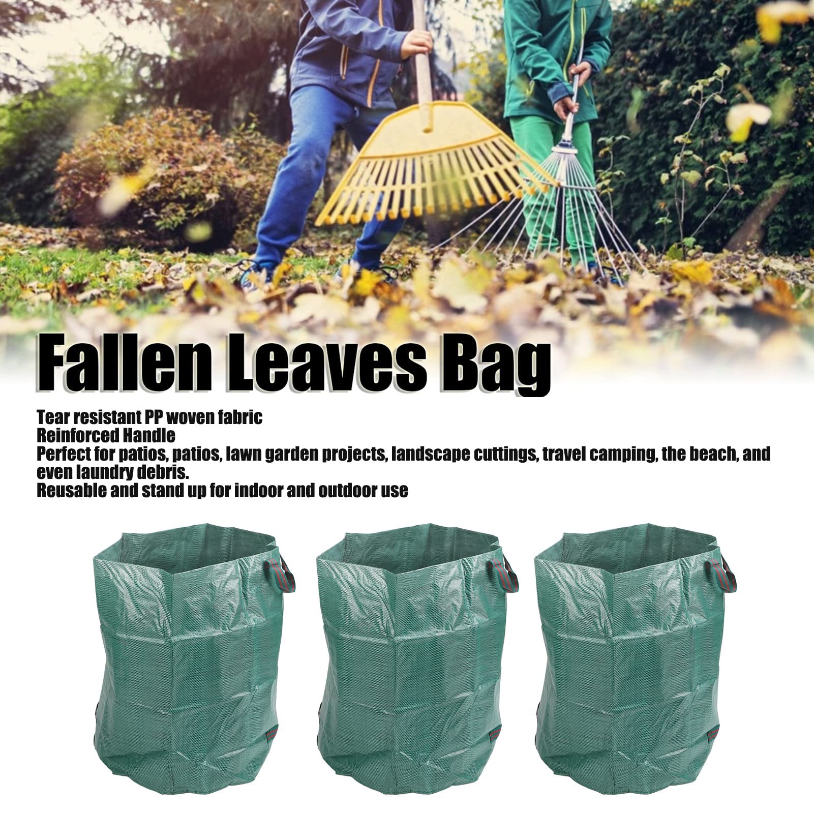 Sac à déchets de jardin 272 L Conteneur à déchets de jardin à capacité unique avec poignées et sangle en cuir pour jardin - 3