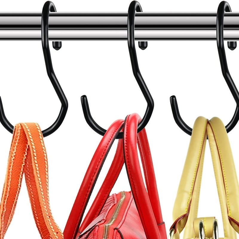 Zestaw 12 wieszaków na torebki do szafy, haczyki do zawieszania o unikalnym, skręconym designie, haczyki do szafy – czarne