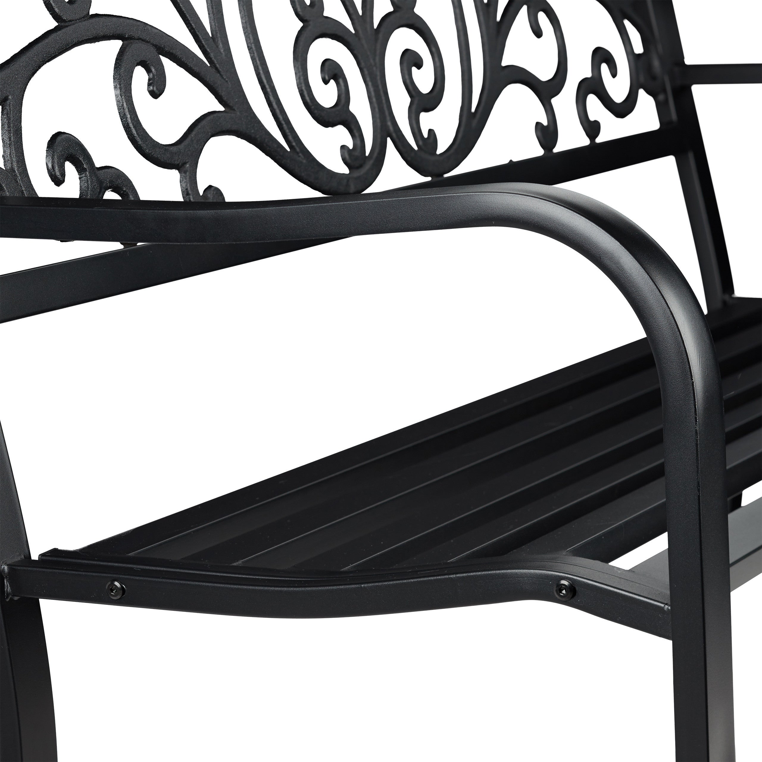 Banc de jardin, 2 places, confortable, ornements vintage, terrasse, balcon, HLP 86,5 x 127 x 60 cm, noir, Relaxdays - 6