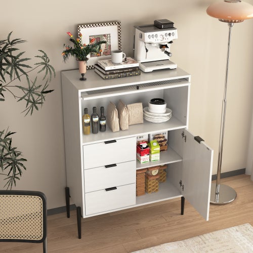 Buffet de rangement avec 2 portes, 3 tiroirs, tablettes, en MDF, 85x40x120 cm, blanc - 8