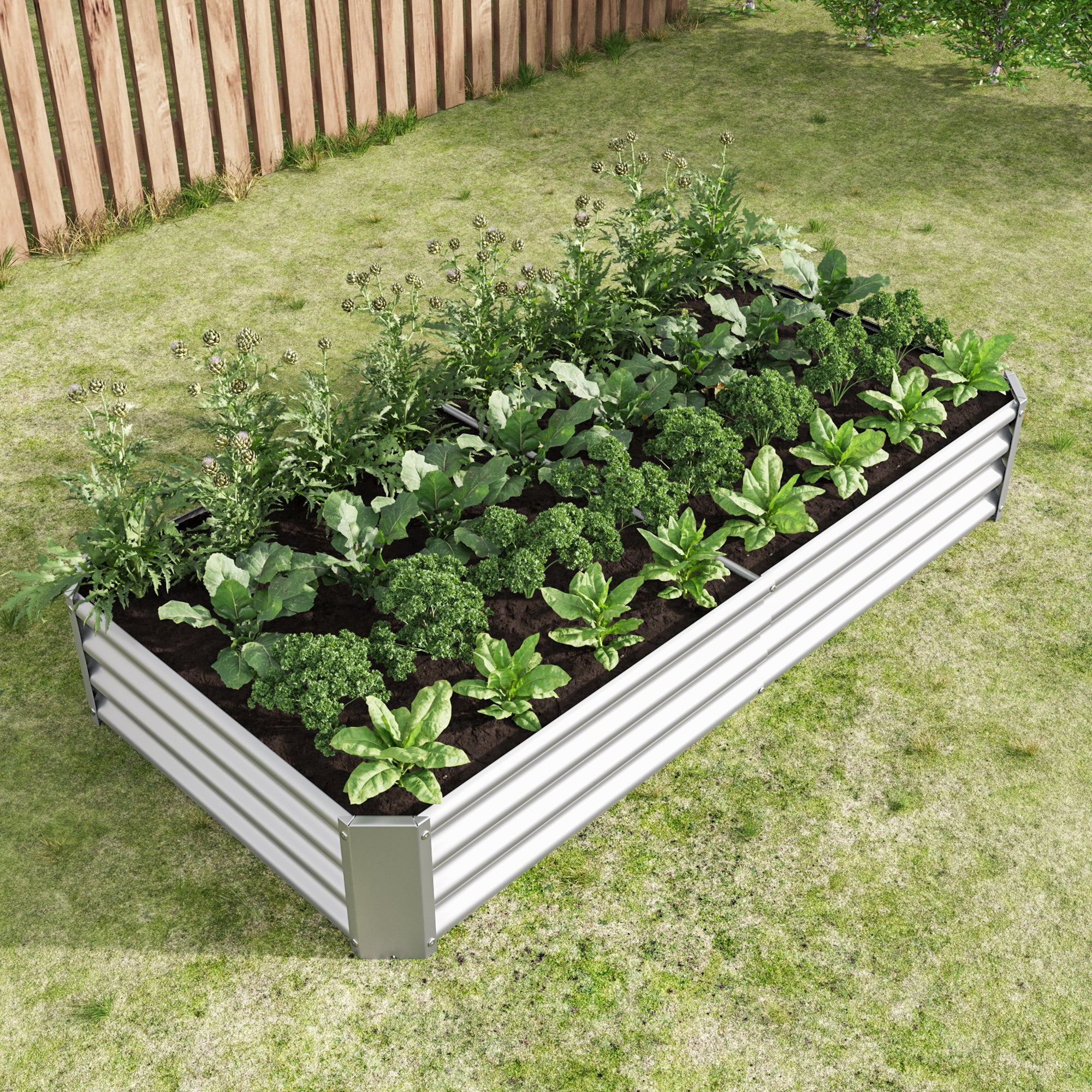 Bac potager surélevé anthracite en acier galvanisé, fond ouvert, antirouille, pour légumes, herbes et fleurs - 4