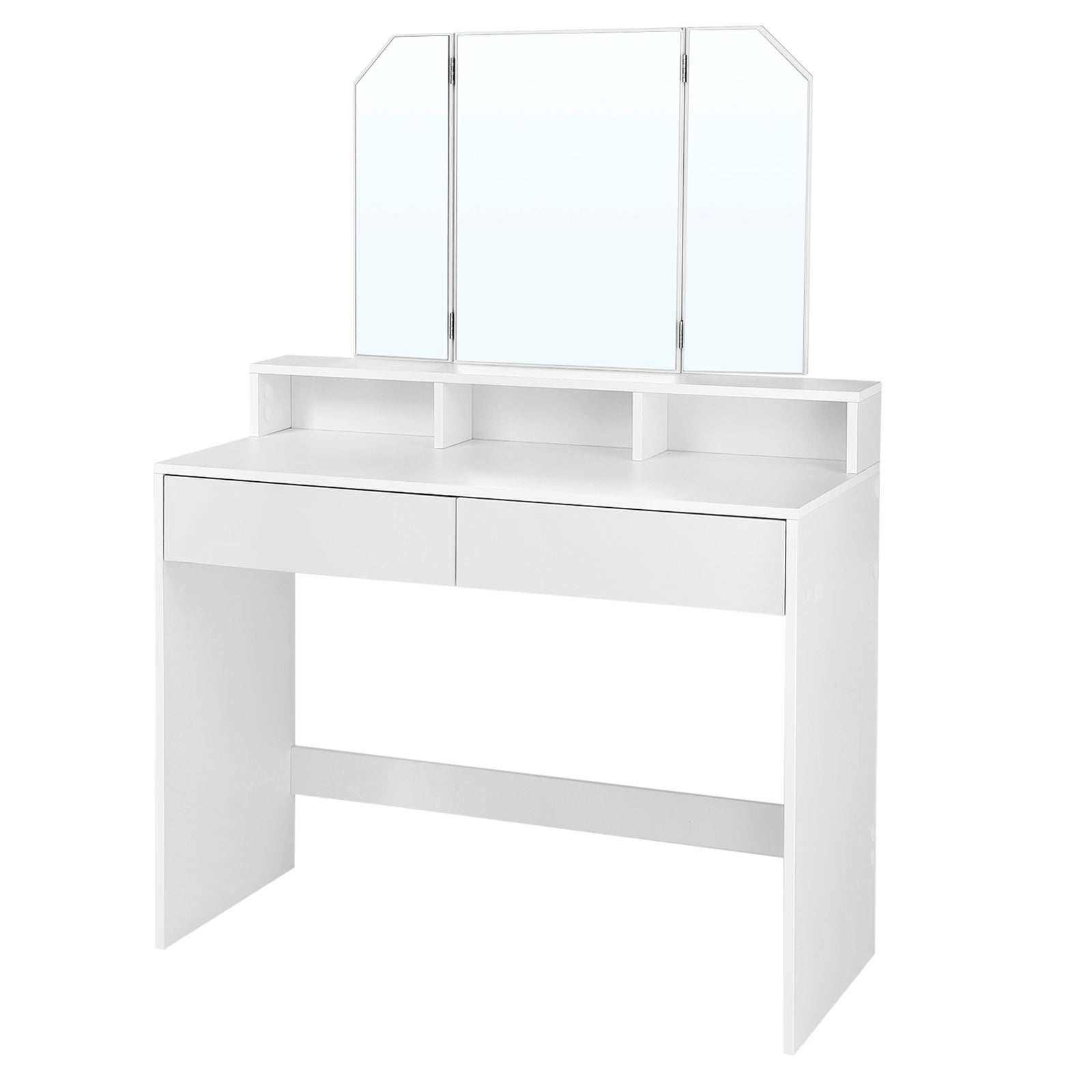 Coiffeuse Avec 3 Miroirs, 2 Tiroirs Et 3 Compartiments De Rangement, Sans Tabouret, 100 x 40 x 142 cm, Blanc - 8