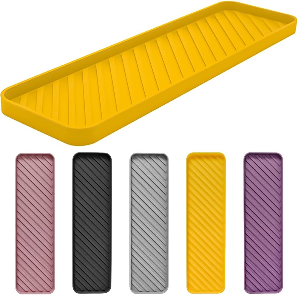 Silikonowa tacka ociekowa do zlewu kuchennego i łazienki - Antypoślizgowa tacka na blat (Żółta)