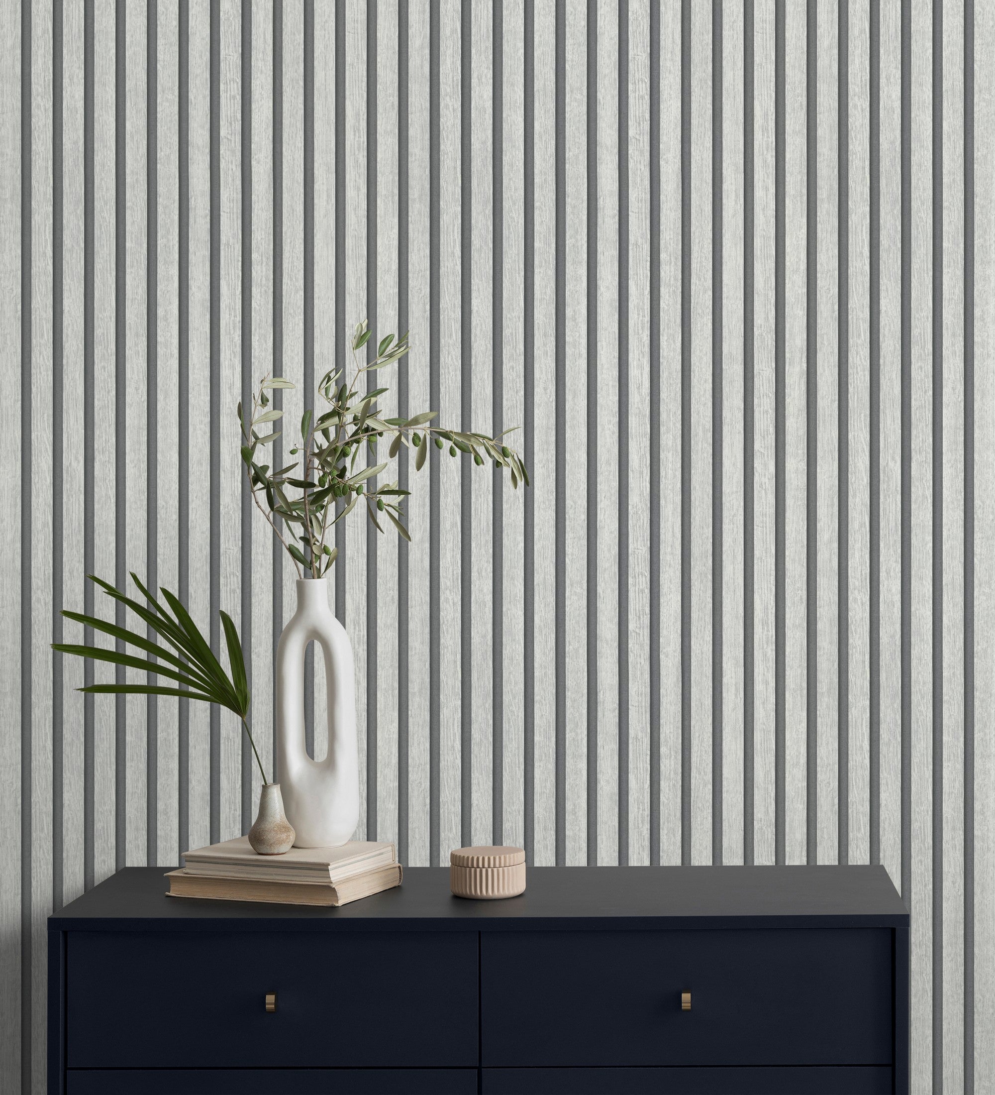 Papier peint lattes de bois teintées blanc imitation design de persienne - Lance Wood Line 682661 de GAULAN - Rouleaux de 10 m x 0,53 m - 3
