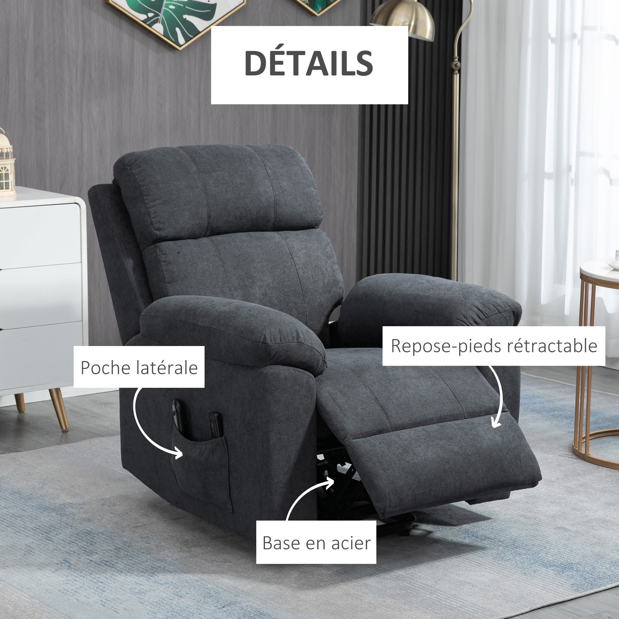 Fauteuil releveur électrique Polyester au toucher lin HOMCOM - 7
