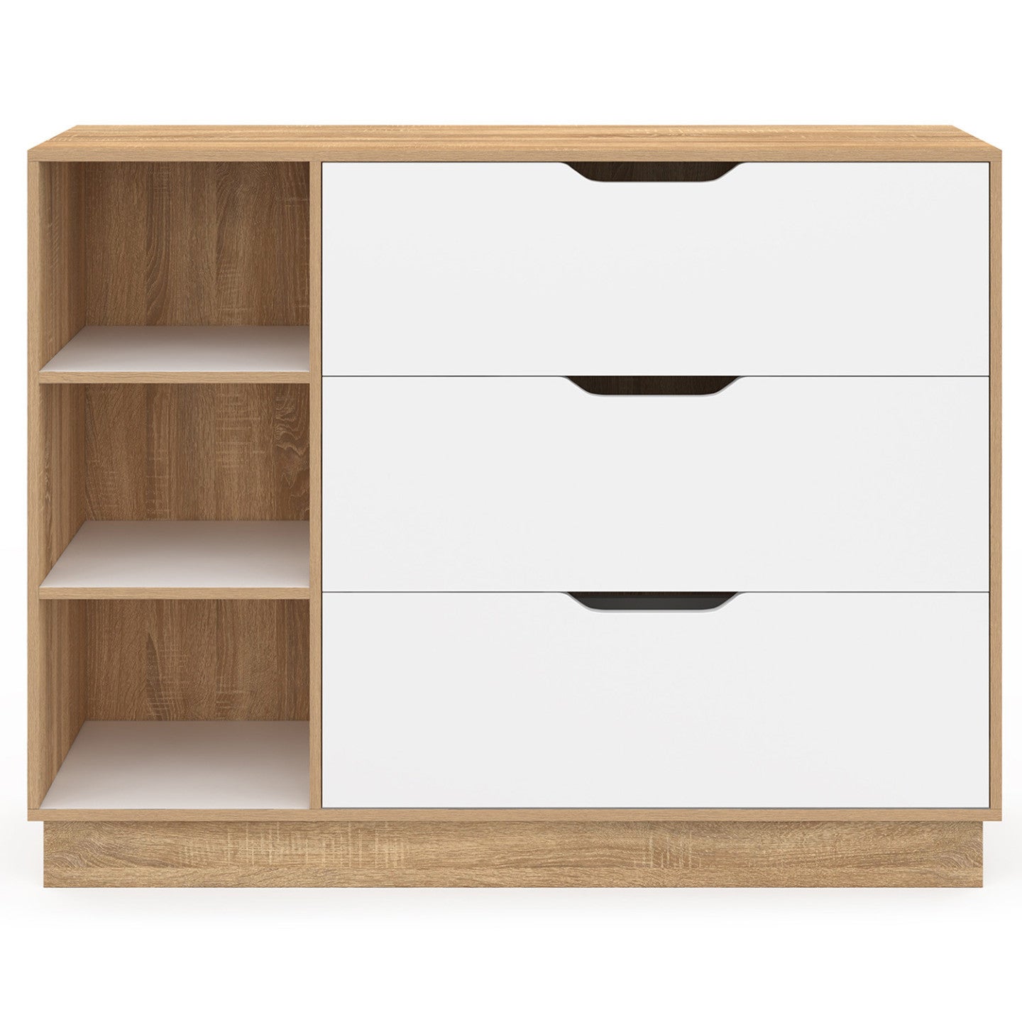 Commode 3 tiroirs et 3 niches OXANA hêtre et blanc - 3