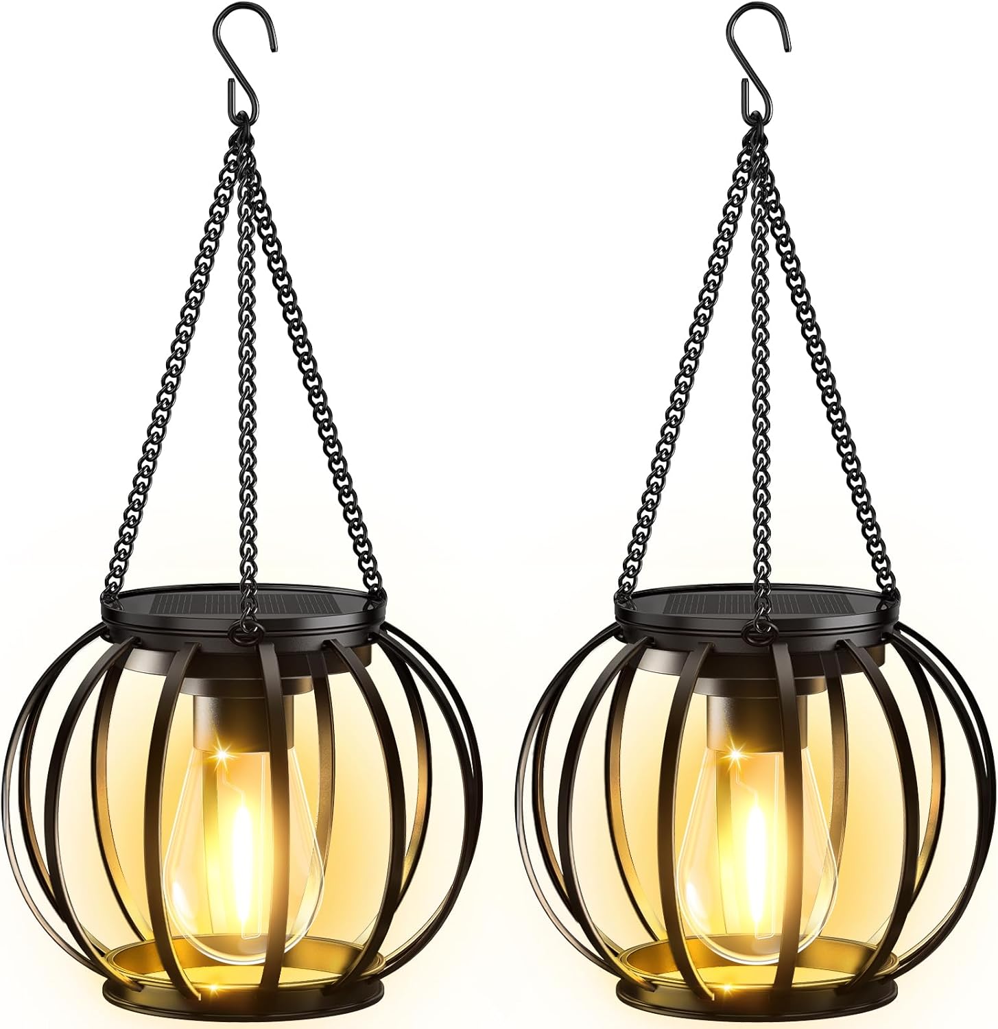 Zewnętrzna Lampa Solarna Ogrodowa, 2 Sztuki Metalowa Latarnia Solarna Zewnętrzna z Żarówką LED, Wodoodporność IP65, Dekoracja Ogrodu Zewnętrznego