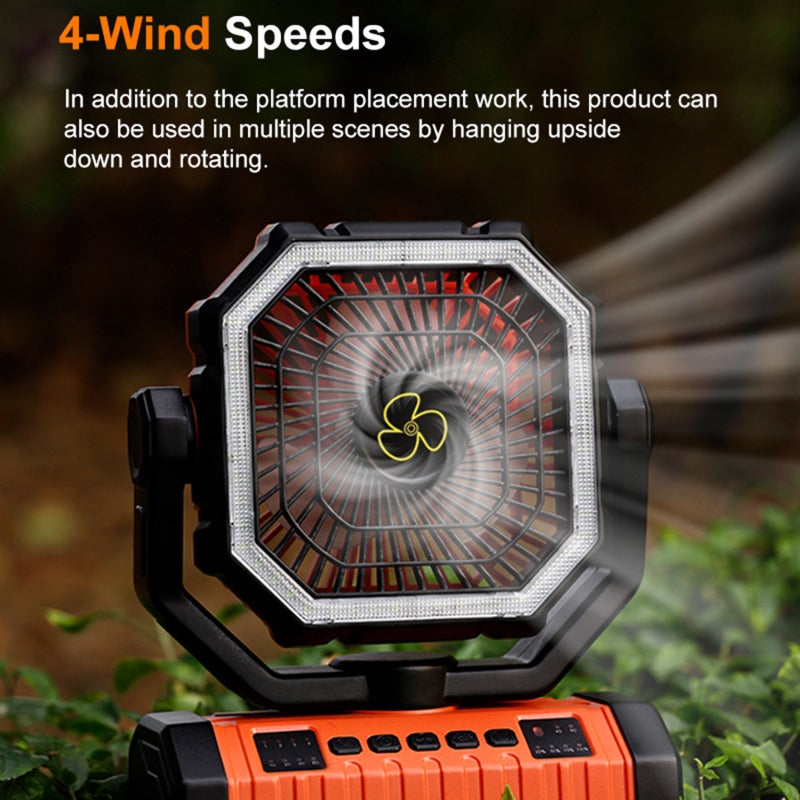 Ventilateur de camping rechargeable avec lanterne LED, télécommande, oscillation (suspendu, batterie longue durée) - 4