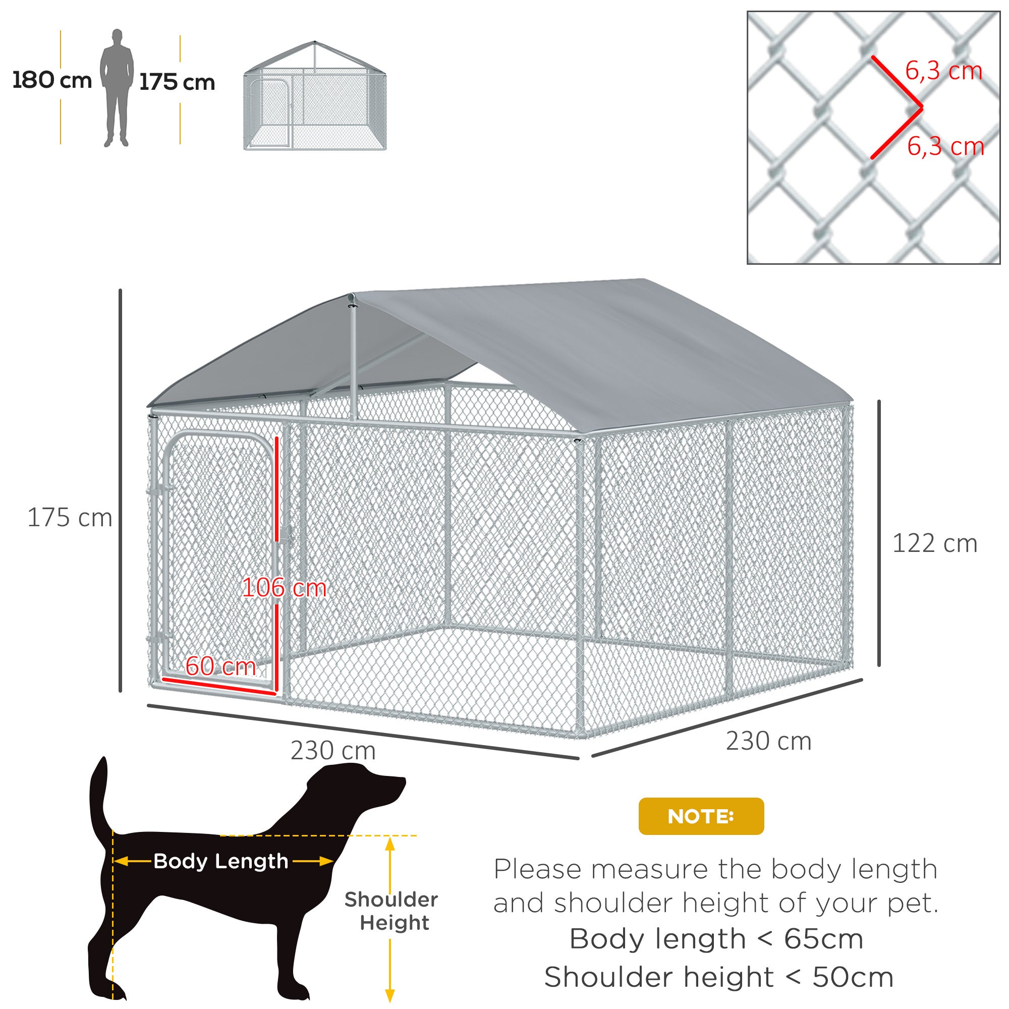 Chenil extérieur avec toit pour chien 5 m² acier galvanisé - 3