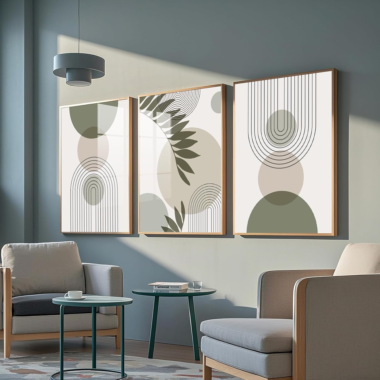 Lot de 3 Tableau Décoration Murale Vert Sauge 40x50 cm – Affiche Moderne Sans Cadre pour Salon, Salle de Bain(Cadre non inclus) - 3