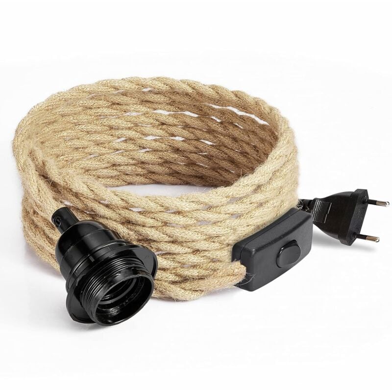 4,5-metrowy kabel lniany z gniazdem E27 i przełącznikiem do lamp DIY (bez żarówki) 1 szt.