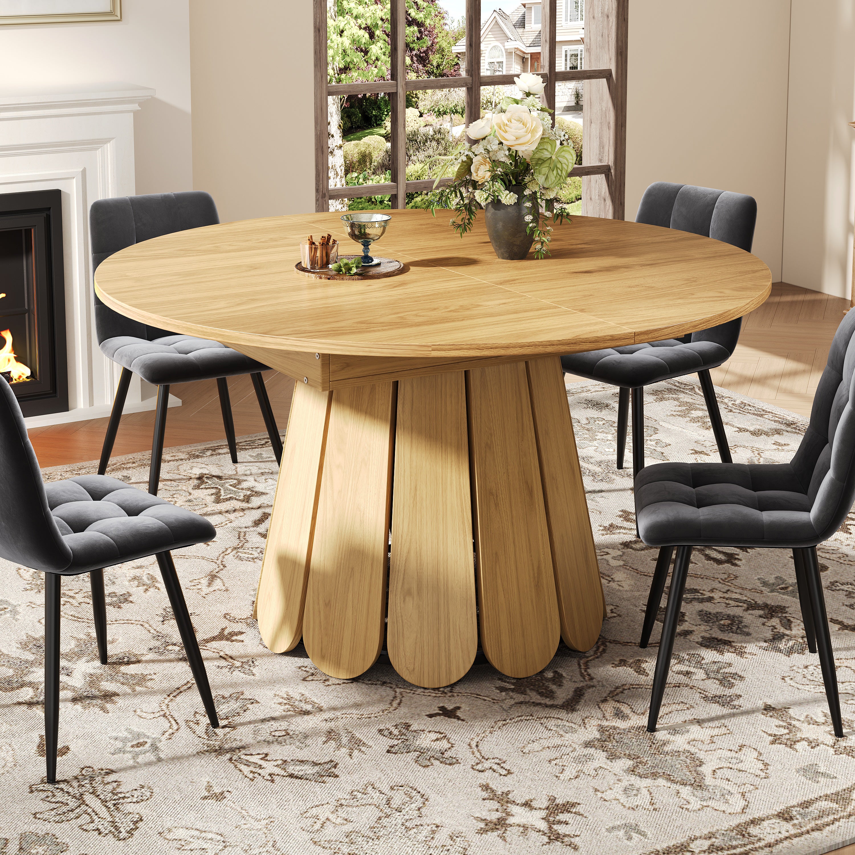 Table à manger ronde extensible en ovale - 118(158) x 118 x 76.8 cm - MDF - Couleur bois - 3