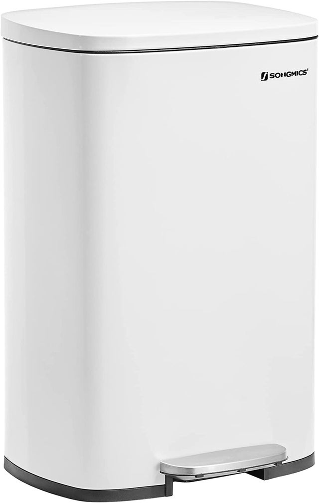 Poubelle de Cuisine 50L à Pédale, avec Seau Intérieur en Plastique, Couvercle, Anti-odeur, Blanc