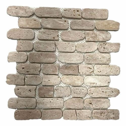 Albedo Pierre - Mosaïque en travertin Blanc Ivoire Vieilli - Antico Wall