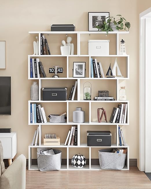 Bibliothèque, Étagère à 6 Niveau, Meuble de Rangement, Cloison Séparateur, Style Moderne, Blanc - 4