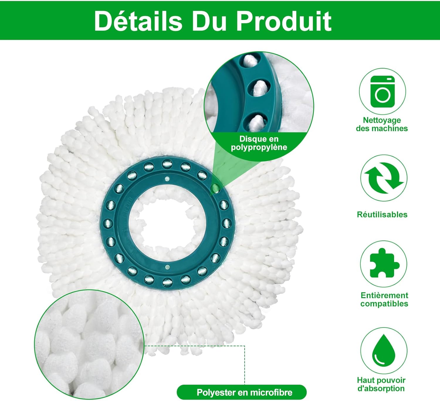 4 Pezzi per Leifheit Twist Disc Mop Ergo Ricambio Mocio Kit, Sistema a 2 Fibre Rotomop Clean Twist Disc Mop Active Ricariche, Testina Sostitutiva in Microfibra Adatto a Tutti i Pavimenti
