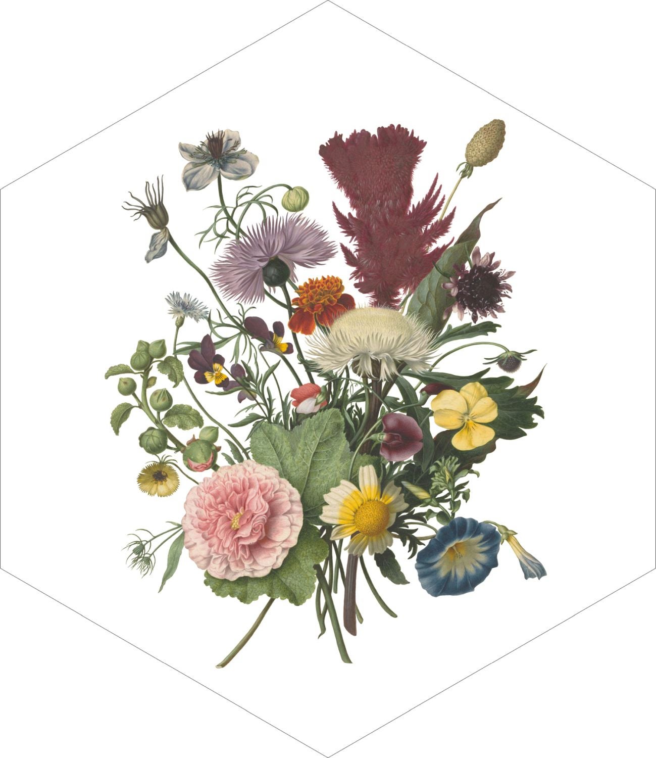 Mural decorativo autoadhesivo ramo verde, rosa y amarillo - 140 x 161 cm - estahome