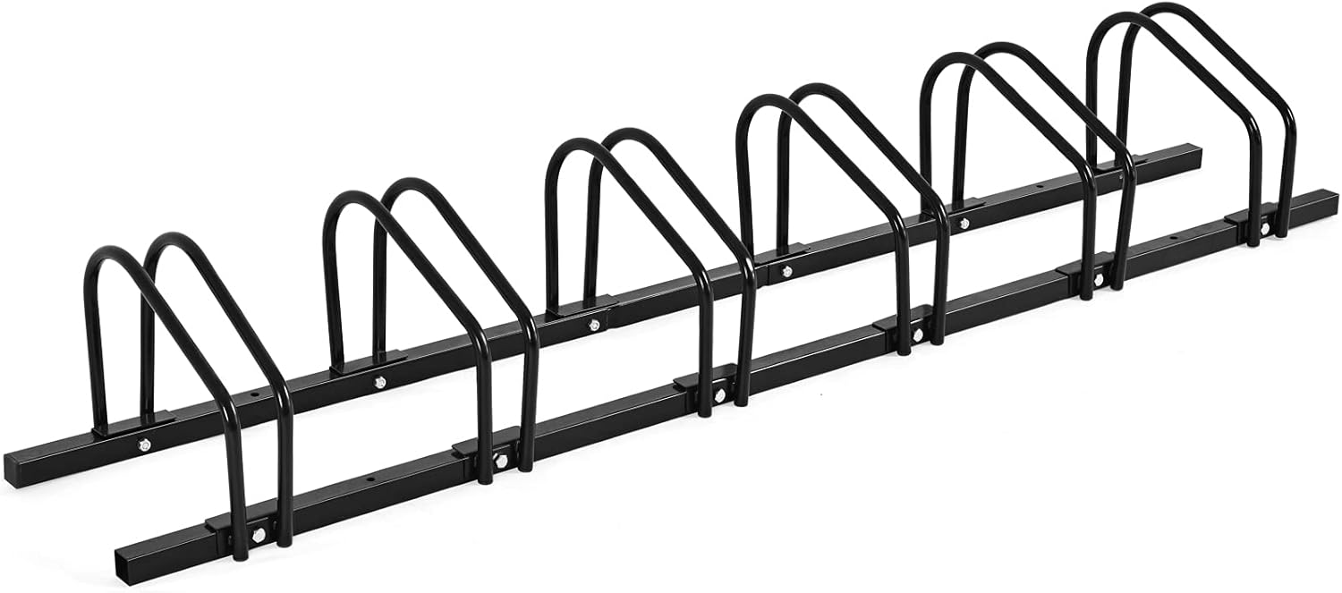 Stojak na rower, stojak podłogowy, stojak stojący z miejscem na rowery 4/5/6, stalowy stojak do garażu i ogrodu (na 6 rowerów, czarny)