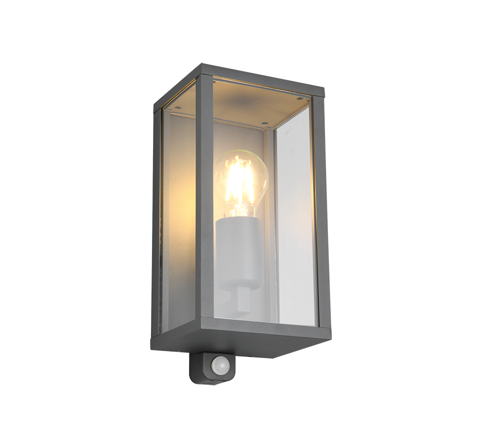Kinkiet zewnętrzny z czujnikiem ruchu GARONNE antracyt 1xE27x60W szkło wym:29x14x15cm IP44 Trio
