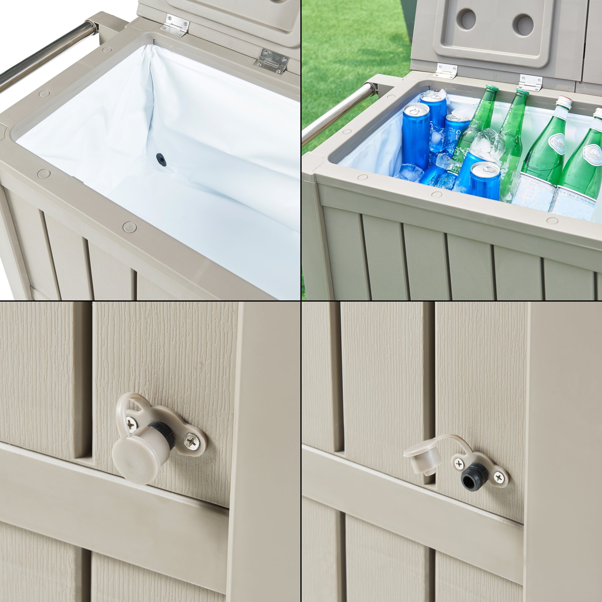 Chariot de service avec glacière Arsita 102 x 47 x 87 cm beige aspect bois casa.pro - 8