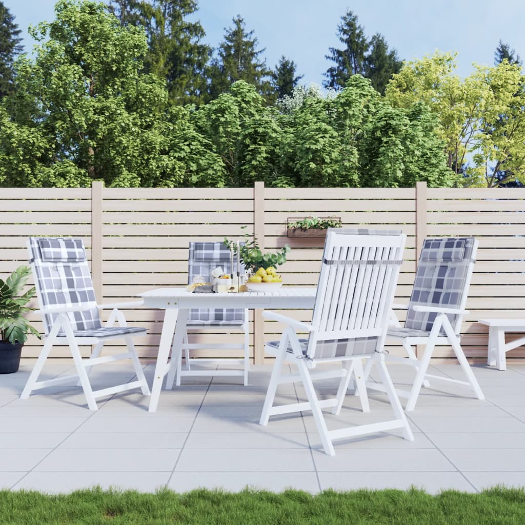 Poduszki na krzesła z wysokim oparciem, 4 szt., szara krata vidaXL