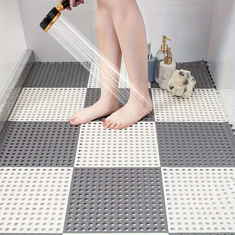 Tapis antidérapants de Massage d'épissure de salle de bains de 4 pièces, tapis de verrouillage de Drainage, tapis de douche de carrelage de sol - 4