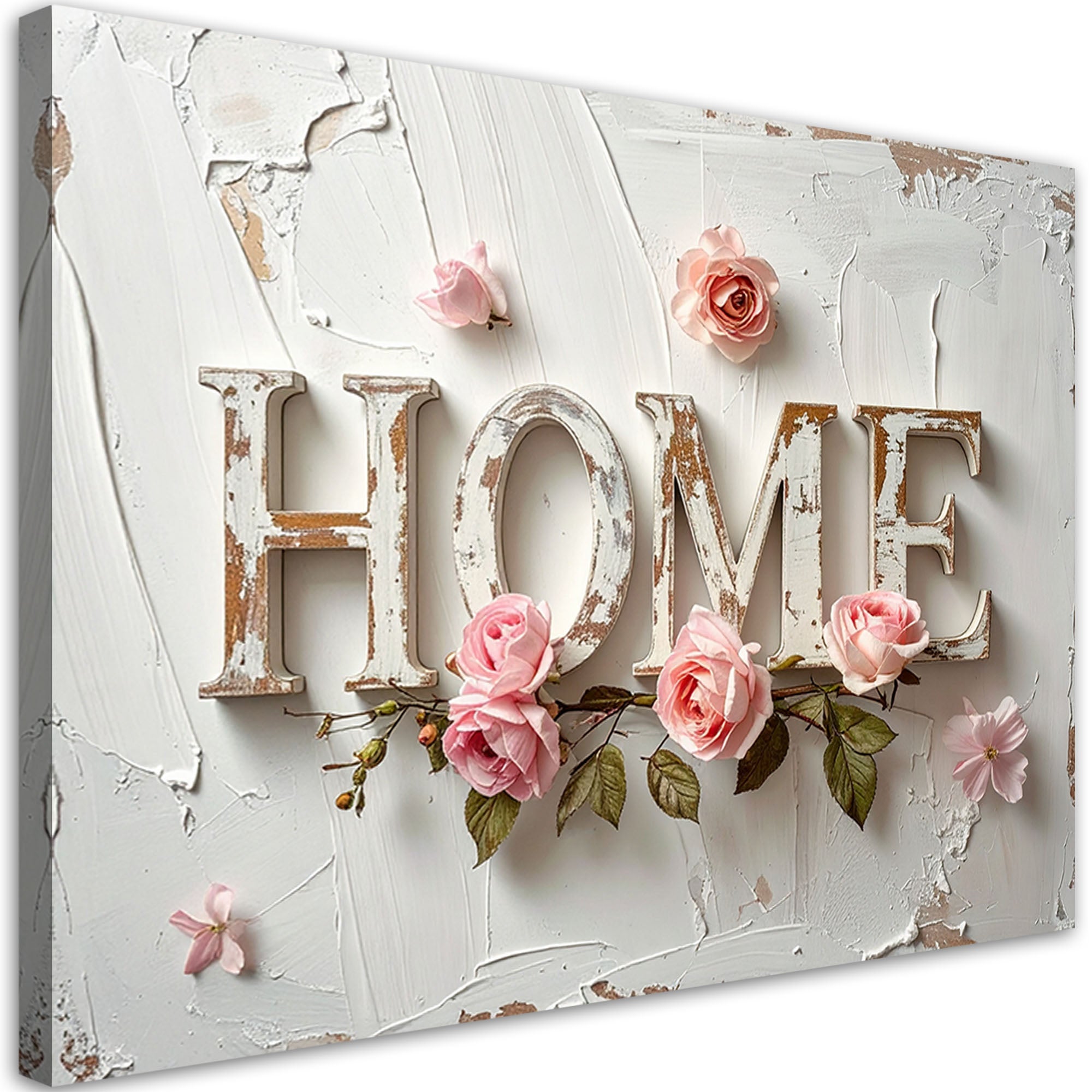Obraz do salonu sypialni biura, Napis Home róże Typografia shabby chic 120x80