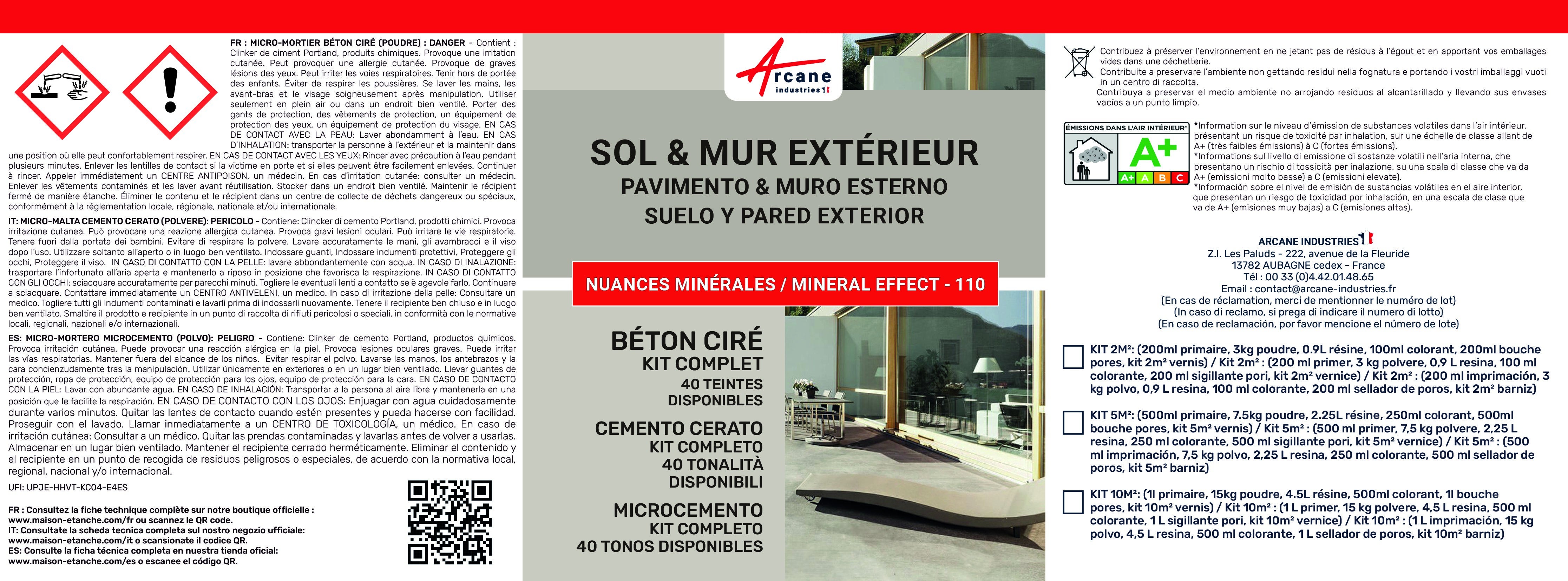 KIT BETON CIRE EXTERIEUR : Pour sol, mur, terrasse, balcon, escalier - 10 m² (en 2 couches) Crème Ivoire - ARCANE INDUSTRIES - 10