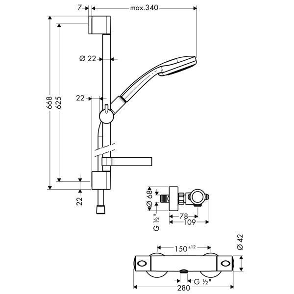 Hansgrohe Combi Croma 100 Mutli 0,65m/Ecostat 1001 SL - 6