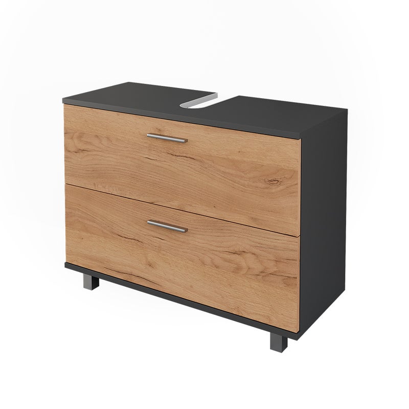 Vicco Szafka pod umywalkę Ilias, Złoty dąb power/antracyt, 80.2 x 60.8 cm z 2 szufladami