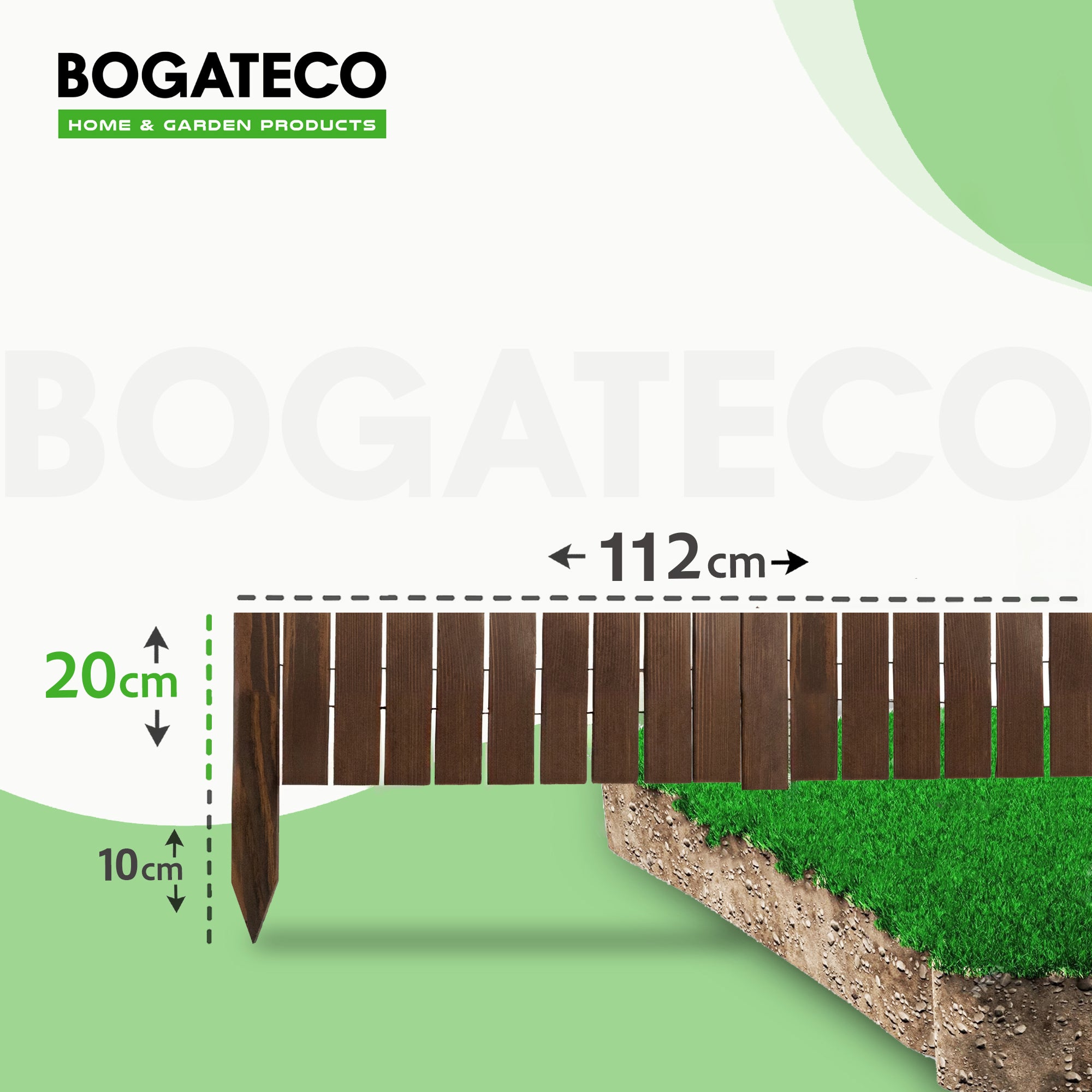 BOGATECO Lot de 3 bordures de jardin en bois avec lattes | 20 cm de haut et 112 cm de long | Bordure de jardin ou délimitation d'allée | Brun - 2