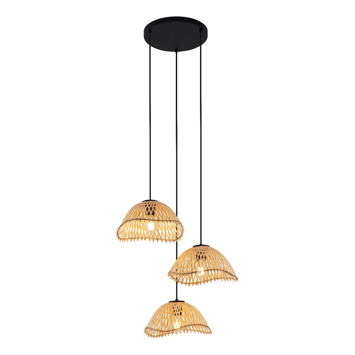 Boho lampa wisząca czarna z bambusem 3-punktowa - Lily