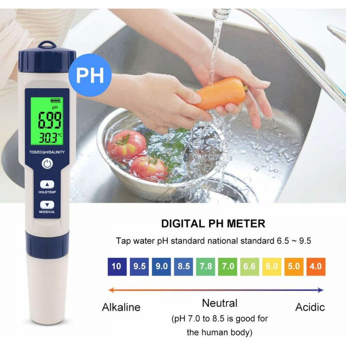 PH-Mètre, Testeur PH Mètre 5 En 1 PH/TDS/EC/ORP/Tempmètre, Testeur De Moniteur De Qualité De L'eau Pour Piscines, Culture Hydroponique, Eau Potable, A - 2