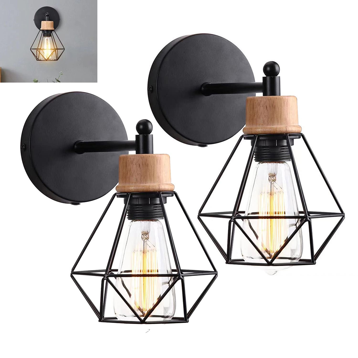Lampa ścienna wewnętrzna E27, 2 sztuki, styl retro, 220 V, obrotowa o 360°, idealna do korytarzy i salonów (bez żarówek)