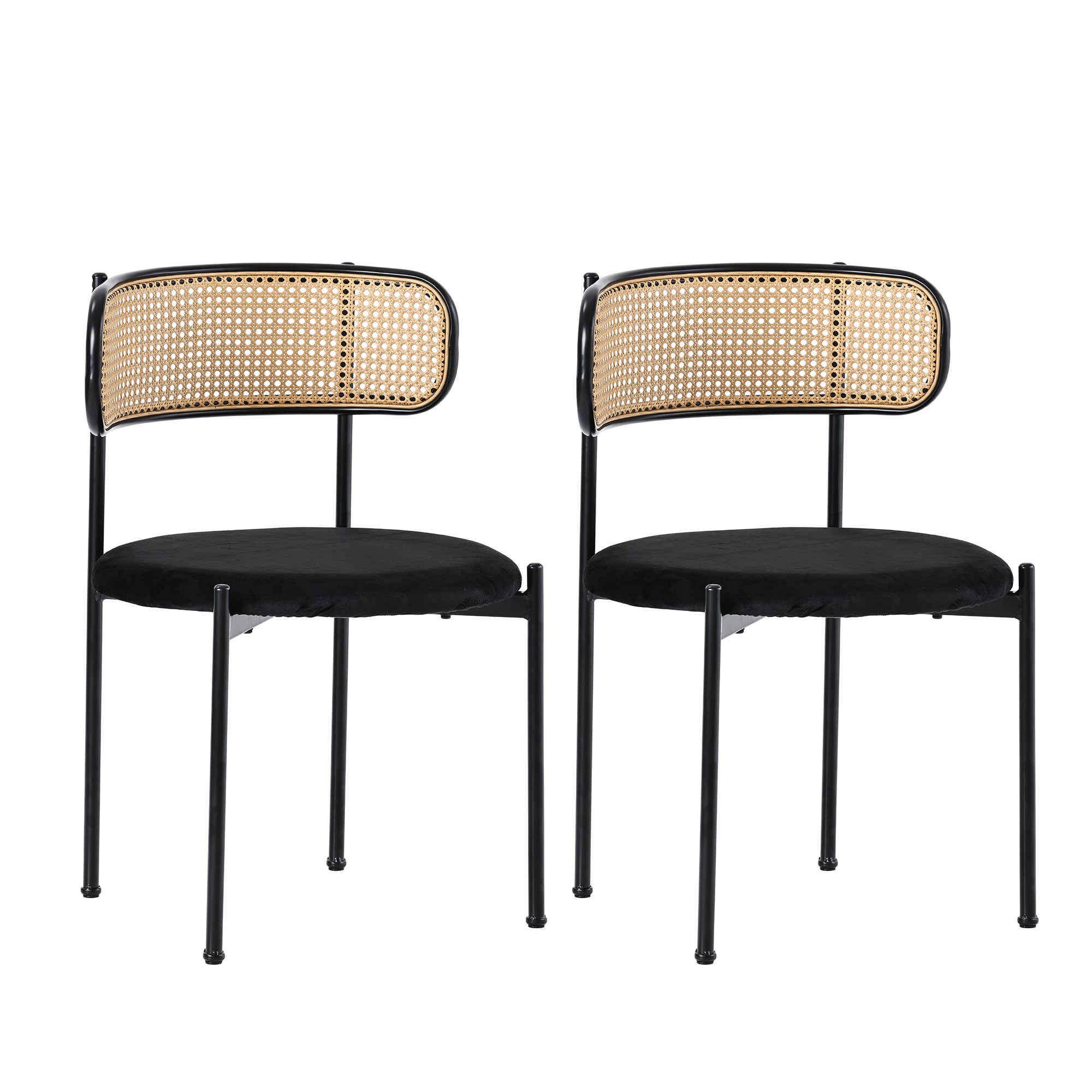 Lot de 2 chaises de salle à manger en velours, noir, dossier façon ...