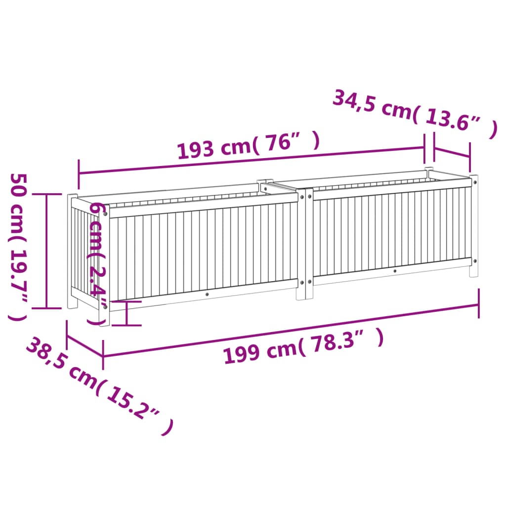 vidaXL Jardinière avec doublure 199x38,5x50 cm bois massif d'acacia - 9