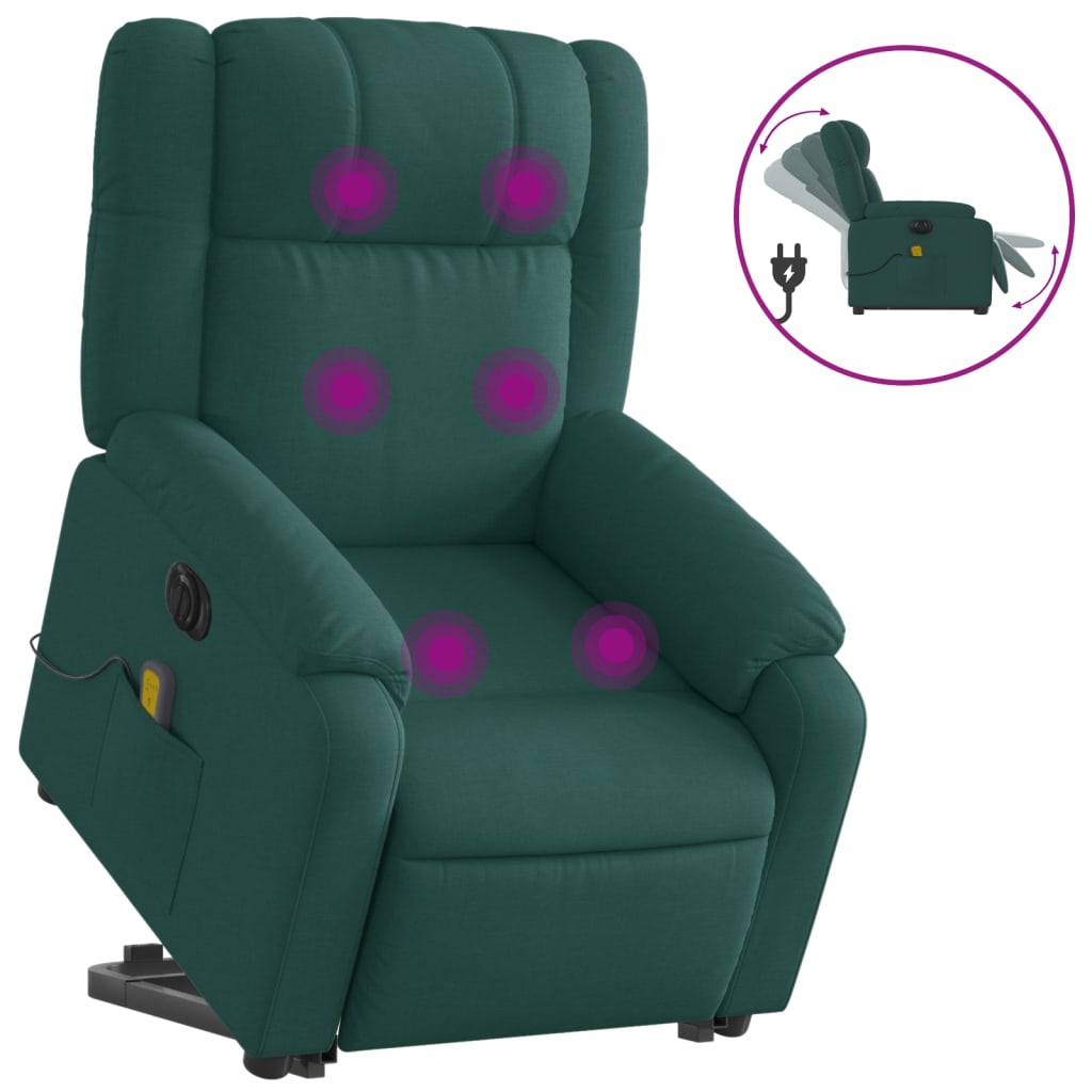 Sillón masaje eléctrico | sillón de relax | silla de relax reclinable elevable tela verde oscuro cfw869964