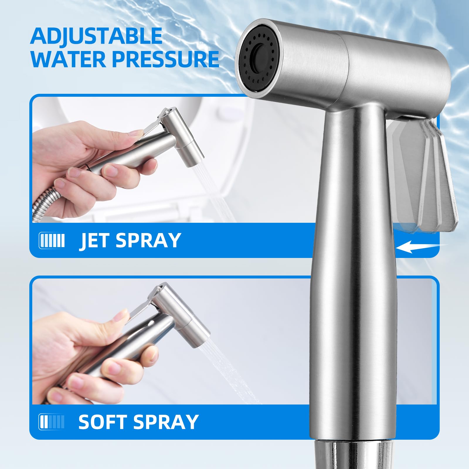Kit hygiène WC. Robinet 3 voies + Douchette ABS + Flexible 1,2m + Support - 3
