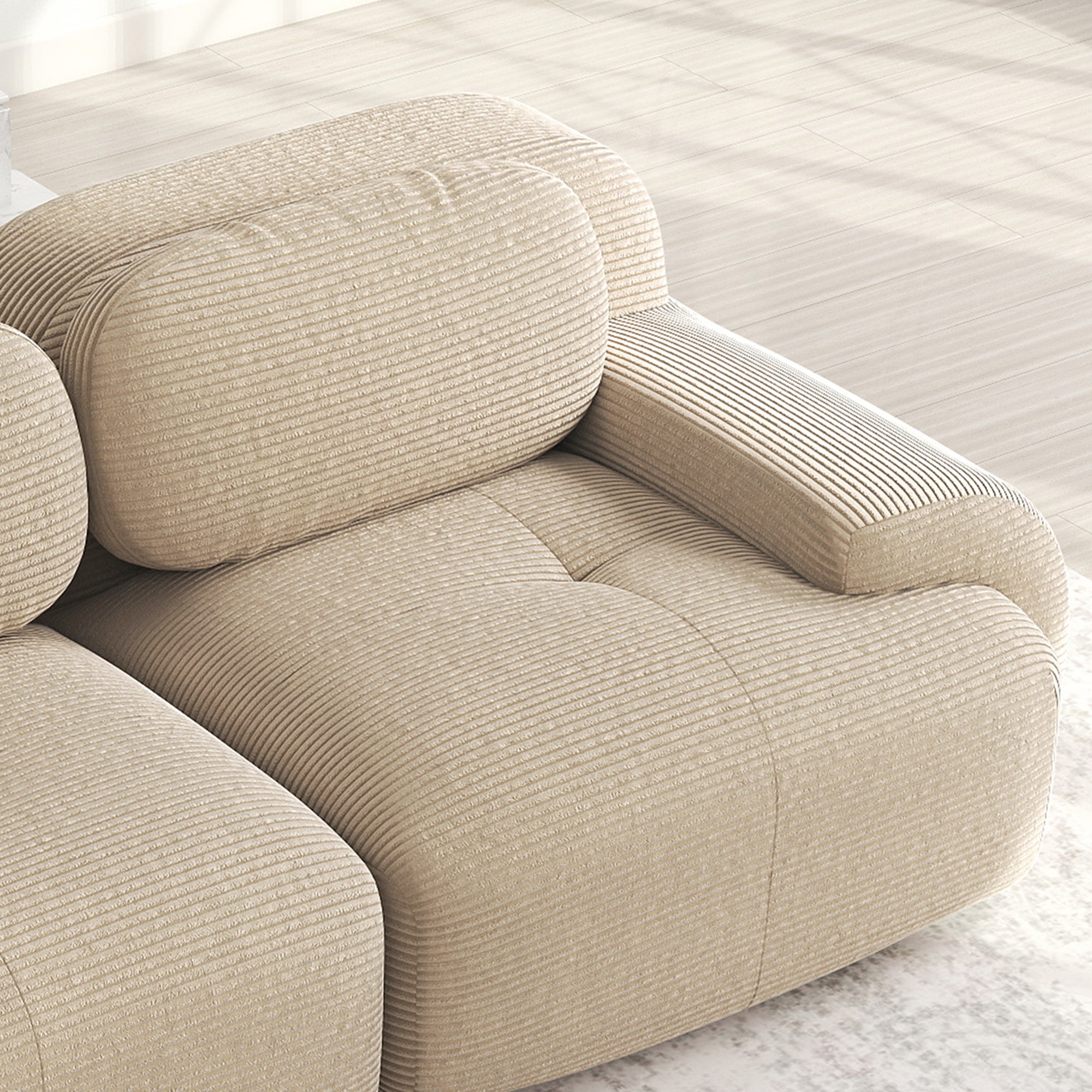 Canape 2 places en velours côtelé Beige, Canapé modulable avec appui et base anti, Petit canapé Rembourrage haute élasticité - 5