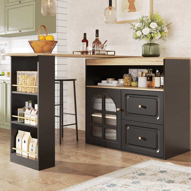Credenza da Cucina, Armadietto Salvaspazio in Legno con Porta, Ripiano Credenza da Cucina, Armadietto Salvaspazio in Legno con Porta, Ripiano