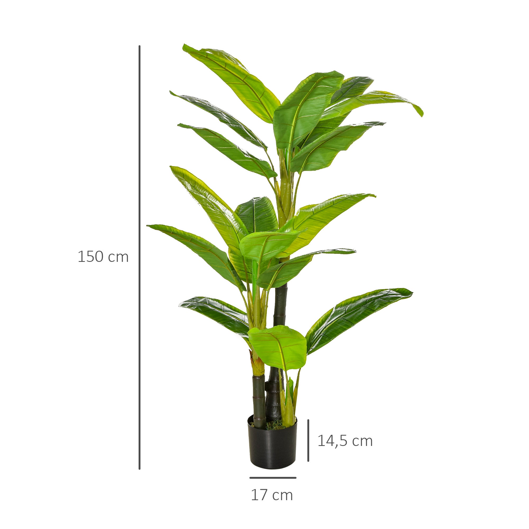 Bananier artificiel de 150 cm avec pot et 18 feuilles, plante artificielle pour la décoration intérieure (terrasse, jardin, salon), vert - 5
