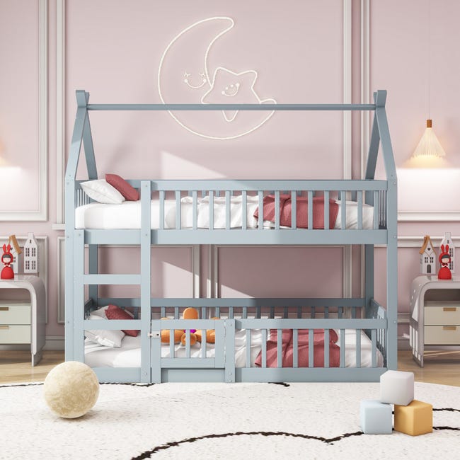 Lit Superposé Enfant Avec Tiroirs Et Armoire-échelle - Haut 90x200cm, Bas 140x200cm, Bois Et Métal Blanc