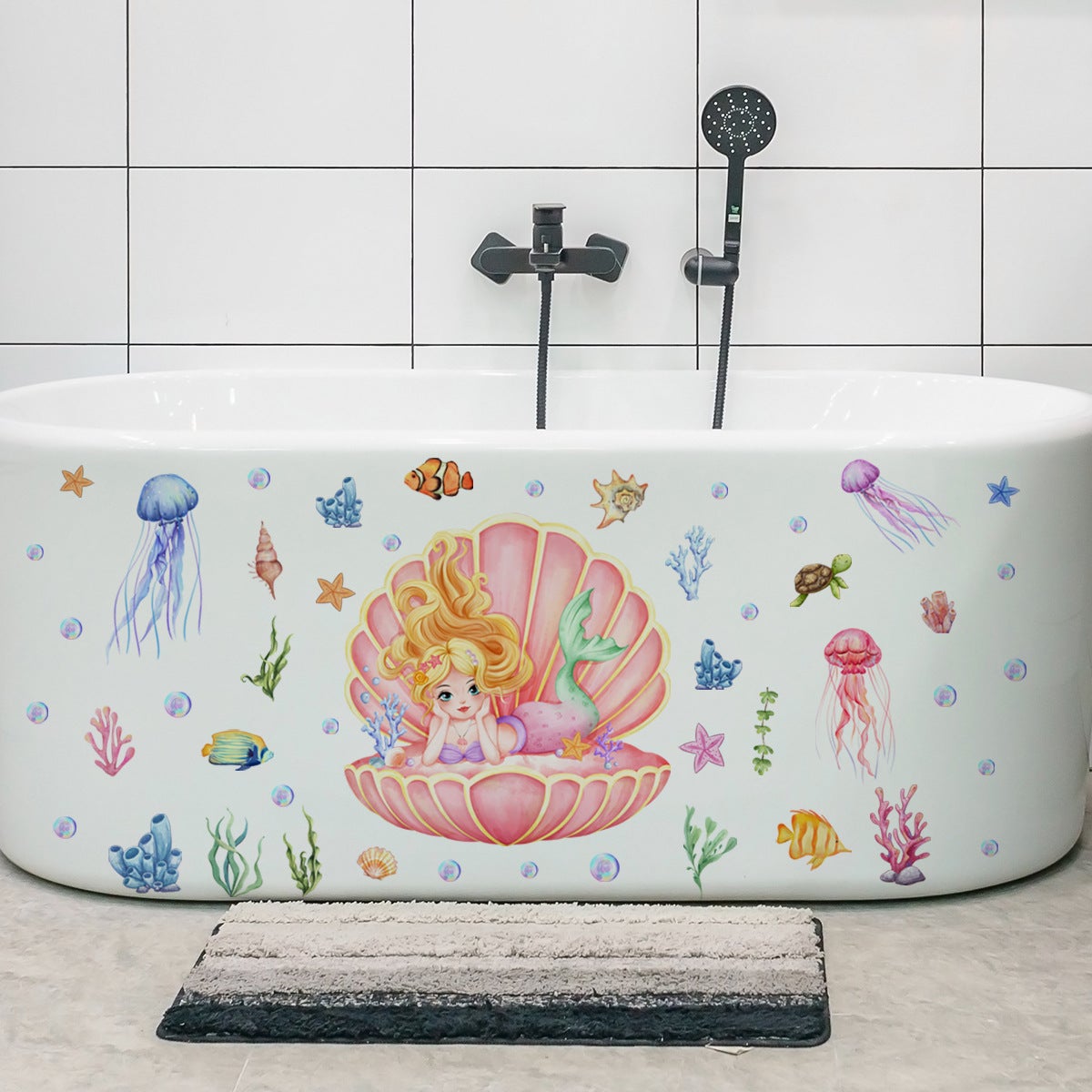 Stickers Muraux Sous la Mer Sirène Autocollant Mural Océan Poisson Tortue Décoration Murale Chambre Enfants Bébé Salle de Bain - 3