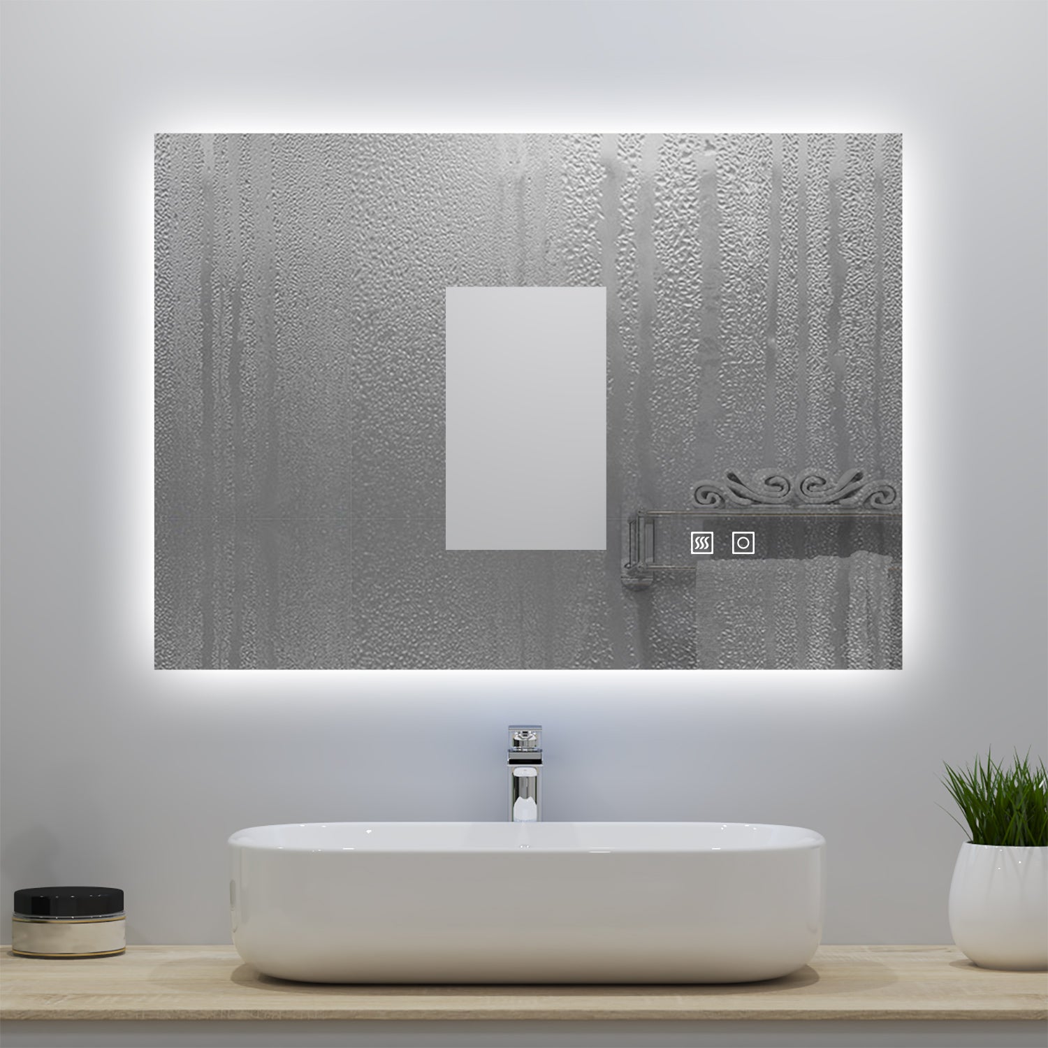 Miroir lumineux 70x50cm avec Anti-buée + 3 Couleurs + Dimmable, Mural Miroir salle de bain - 4