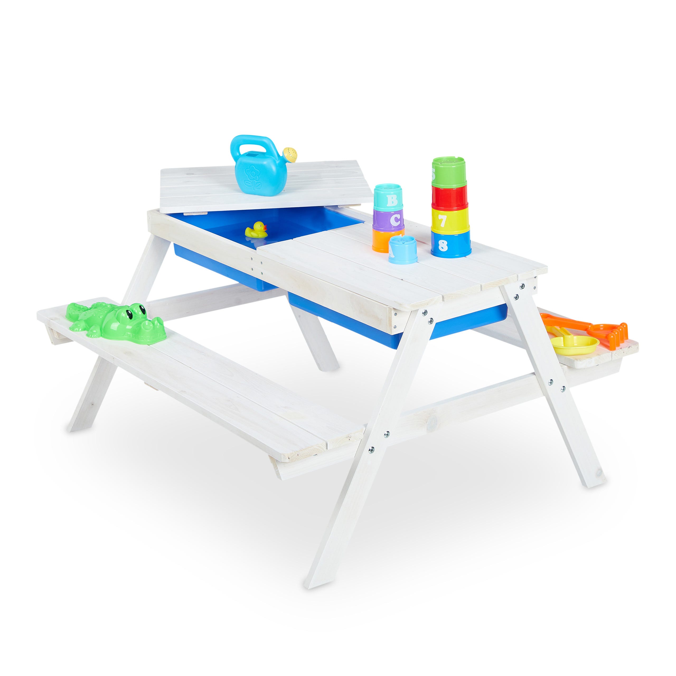 Relaxdays Table De Jeu Extérieur Enfants - Table Pique-Nique Bois Avec Bacs à Sable Et Eau